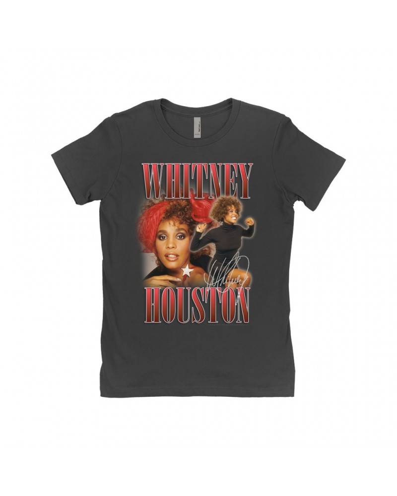 Whitney Houston Ladies' Boyfriend T-Shirt | Red Collage Design Shirt $5.42 Shirts