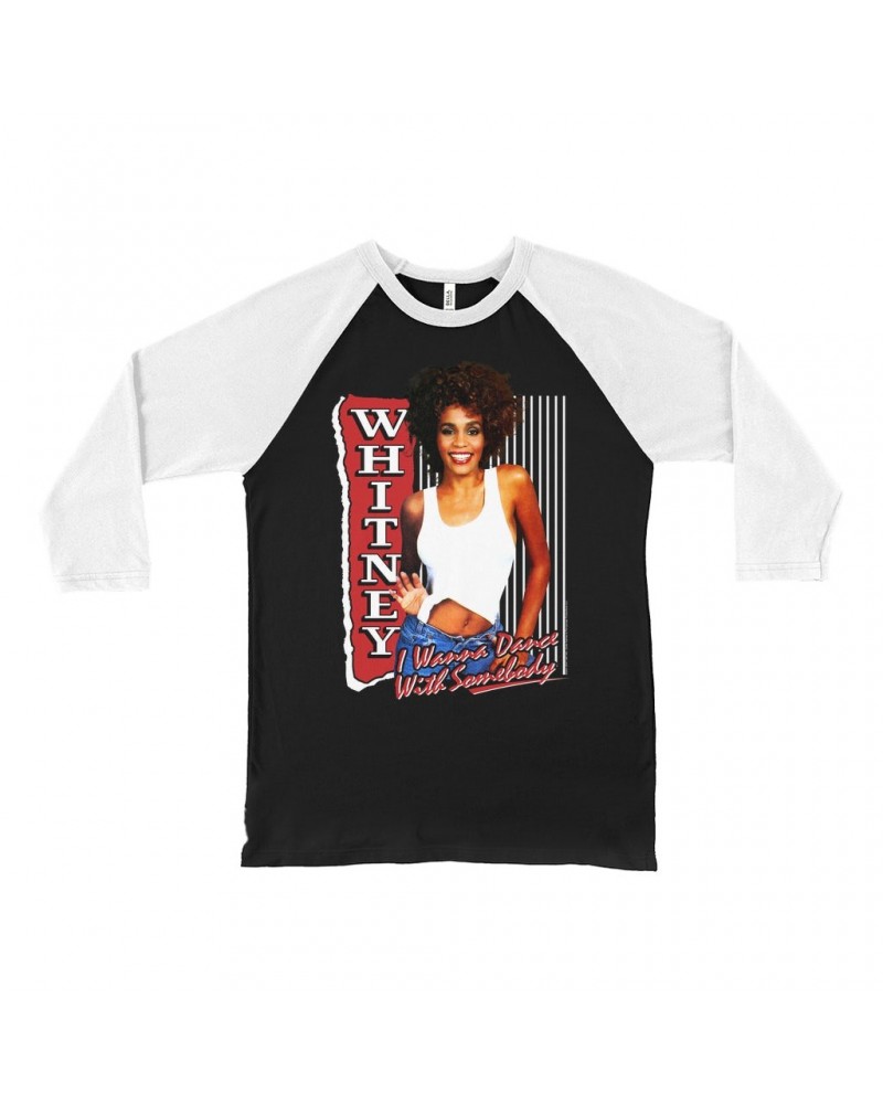 Whitney Houston 3/4 Sleeve Baseball Tee | I Wanna Dance With Somebody Red Design Shirt $5.11 Shirts