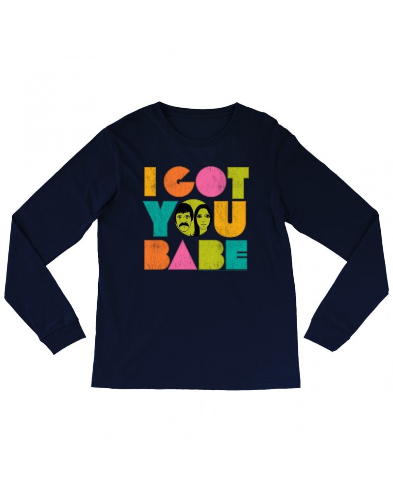 Sonny & Cher Long Sleeve Shirt | I Got You Babe Pastel Logo Distressed Shirt $8.27 Shirts