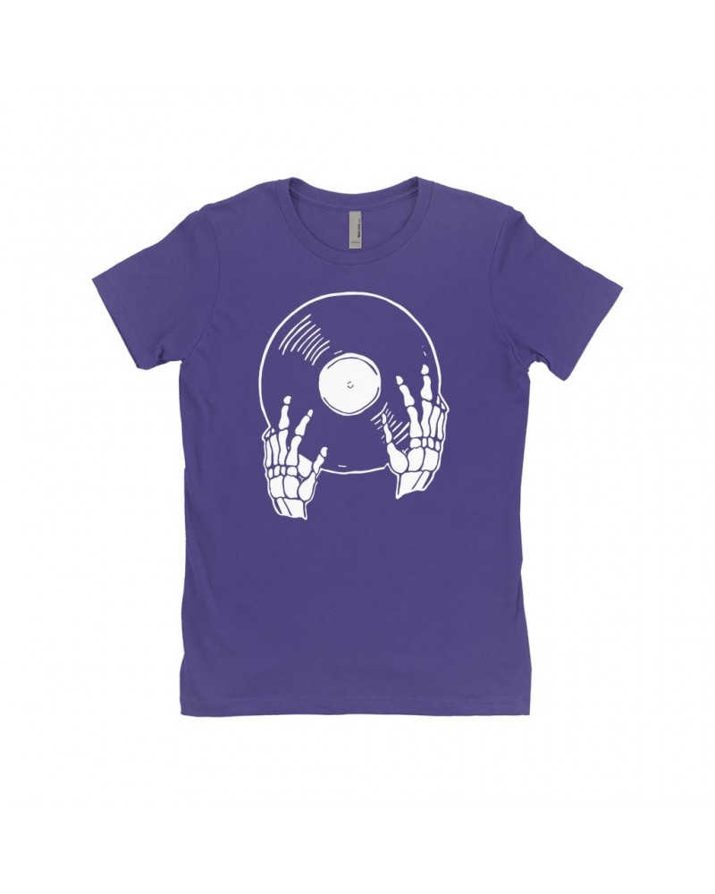 Music Life Ladies' Boyfriend T-Shirt | Skeletons Spin Vinyl Too Shirt $5.93 Shirts