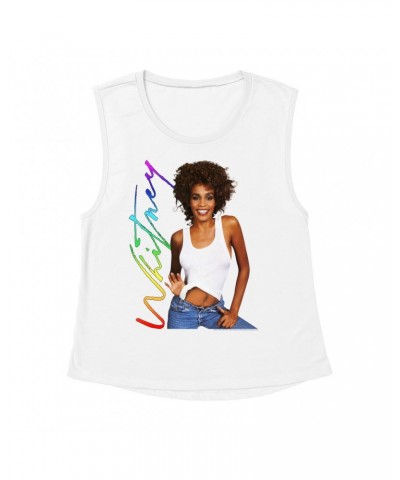 Whitney Houston Ladies' Muscle Tank Top | 1987 Album Photo Rainbow Signature Image Shirt $19.39 Shirts